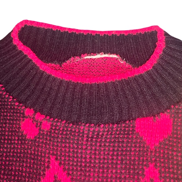 Vintage Black Sweater with Magenta Cats Hearts Paws Mock Neck 80s 90s Women’s M - Picture 4 of 5